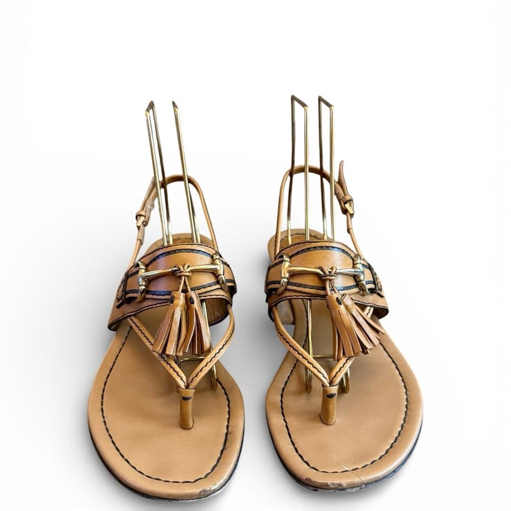 Gucci Brown Leather Tassel Horsebit Thong Flat Sandals EU 37 US 7 - Picture 2 of 16